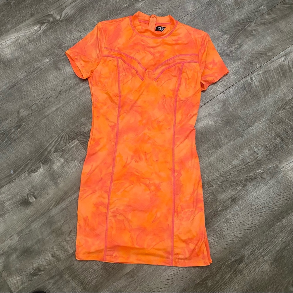 Orange Tie Dye Bodycon Dress with Zipper